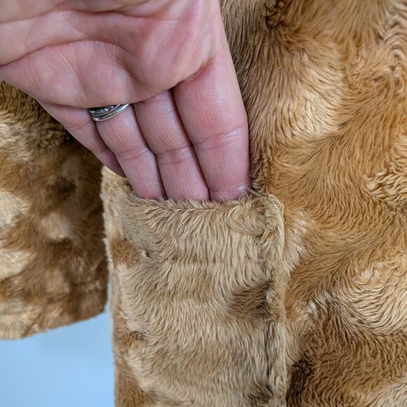 Charlotte Russe Faux Fur Coat Jacket L Tan Brown Vintage Y2K Retro Teddy Glam - Picture 9 of 11